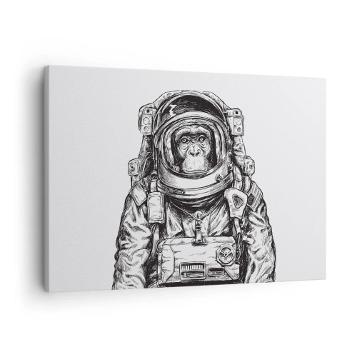 Tablou pe pânză Canvas - Grafică a unui astronaut într-un costum spațial cu cap de maimuță - 70x50cm - Evoluție alternativă - Decorațiune modernă pentru perete pentru living și dormitor ARTTOR