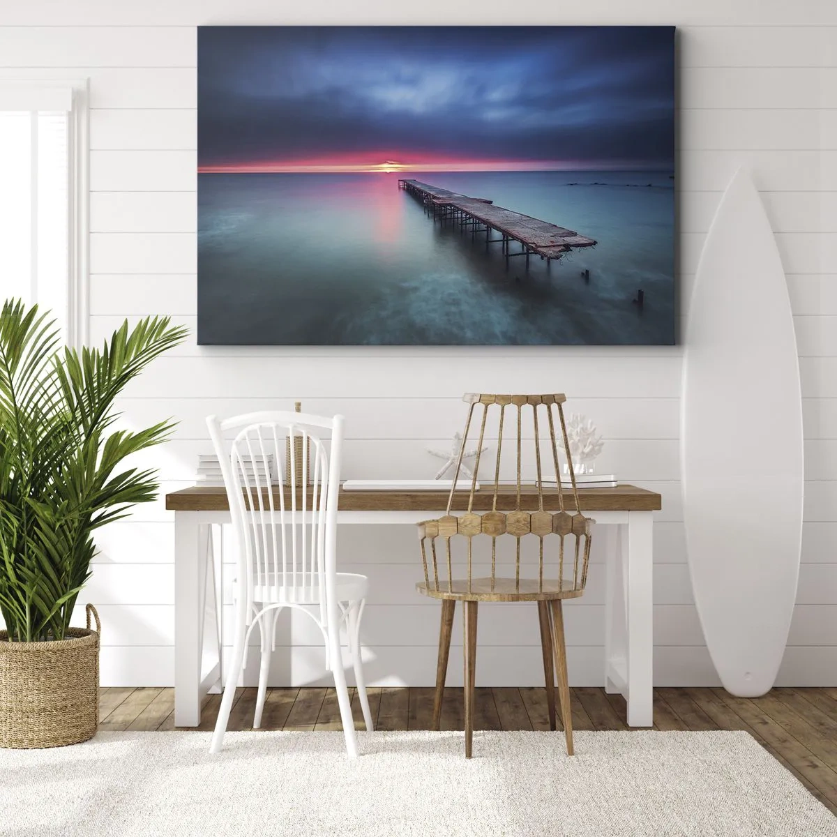 Tablou pe pânză Canvas - Un dig de lemn care duce direct spre mare la apus - 70x50cm - Între cer și pământ - Decorațiune modernă pentru perete pentru living și dormitor ARTTOR