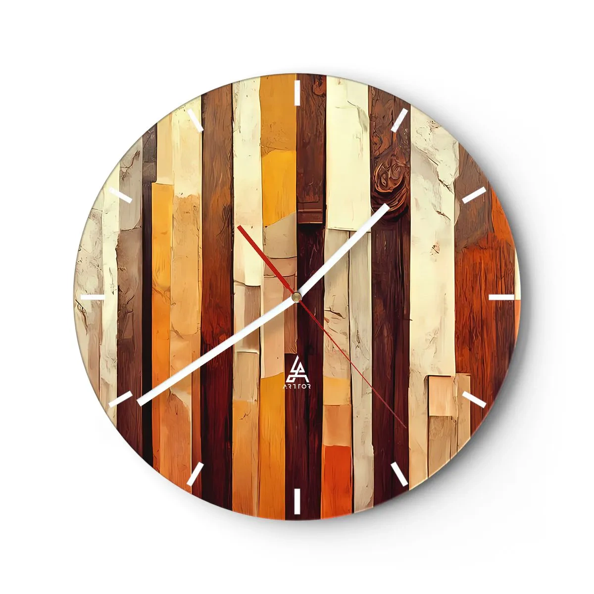 Ceas de perete - Ceas pe sticlă - Dungi verticale în nuanțe de lemn și bej într-un stil organic - 30x30cm - Imnul copacilor din pădure - Decorațiune modernă pentru perete pentru living, bucătărie și dormitor ARTTOR