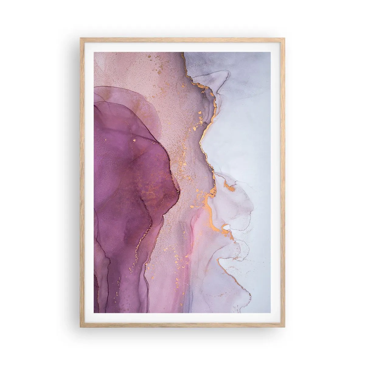 Poster în ramă de stejar deschis - Valuri de liliac și violet - 70x100 cm