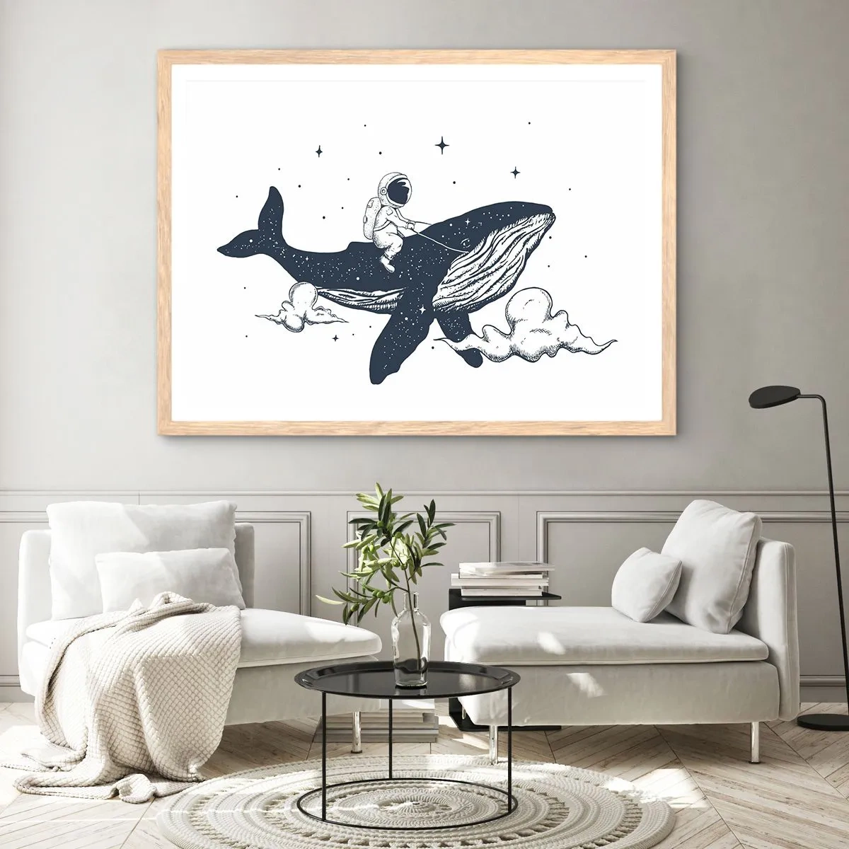 Poster în ramă de stejar deschis - Aventura spațială - 100x70 cm