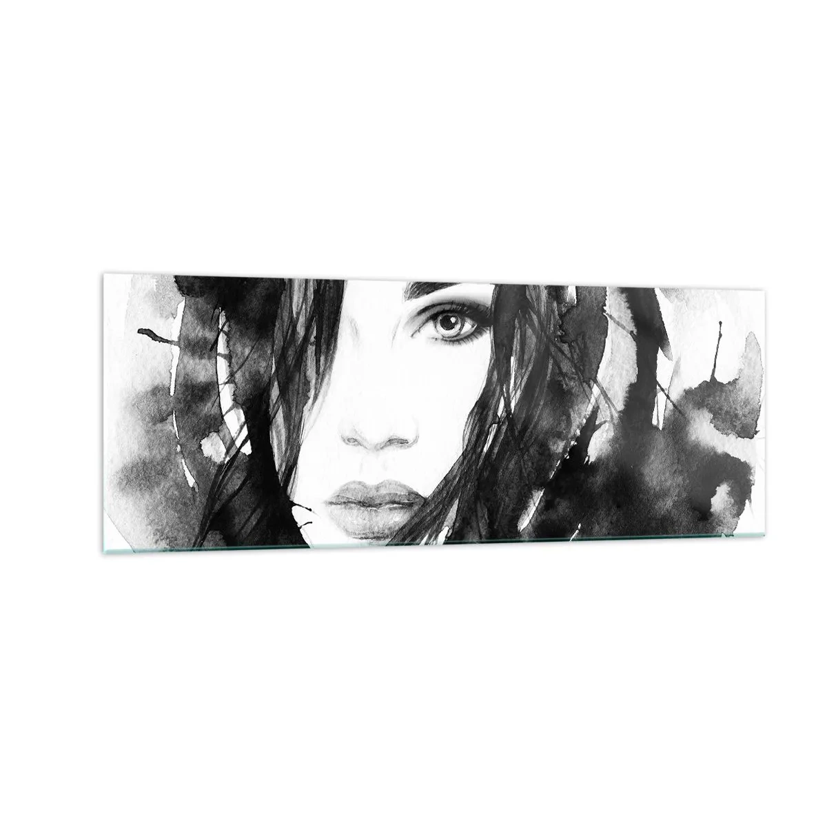 Tablou pe sticlă - Studiu unei dame în alb și negru - 140x50 cm
