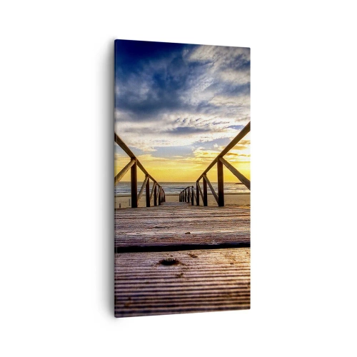Tablou pe pânză - Direct la o plajă liniștită la apus de soare - 55x100 cm