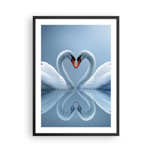 Poster în ramă neagră - Lebede în formă de inimă pe cer - 50x70cm - Timp pentru dragoste - Decorațiune modernă pentru perete pentru living și dormitor ARTTOR