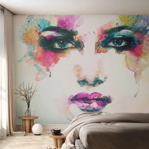 Tapet Autoadeziv Deluxe Sticker - Portret pictat cu un curcubeu - Abstracția, Chipul de femeie, Bucată - 200x140 cm
