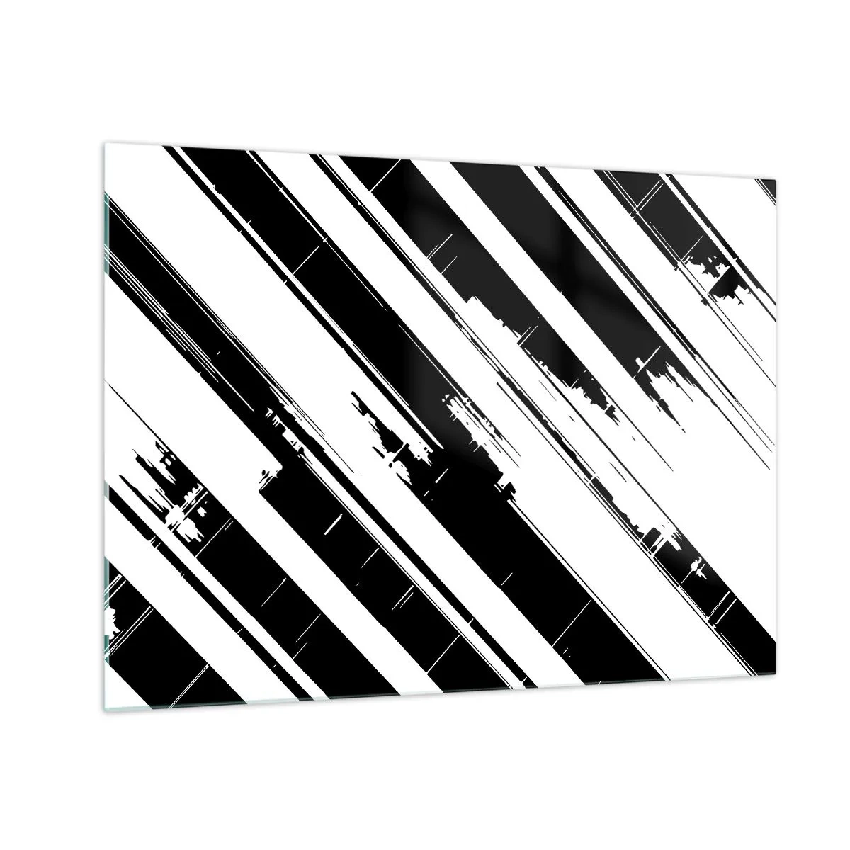 Tablou pe sticlă - Dungi dinamice alb-negre cu efect distressed - 70x50cm - Compoziție intensă și dinamică - Decorațiune modernă pentru perete pentru living și dormitor ARTTOR