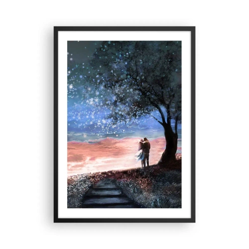 Poster în ramă neagră - Un cuplu sub un copac în lumina stelelor și într-un peisaj pitoresc - 50x70cm - O performanță stelară - Decorațiune modernă pentru perete pentru living și dormitor ARTTOR