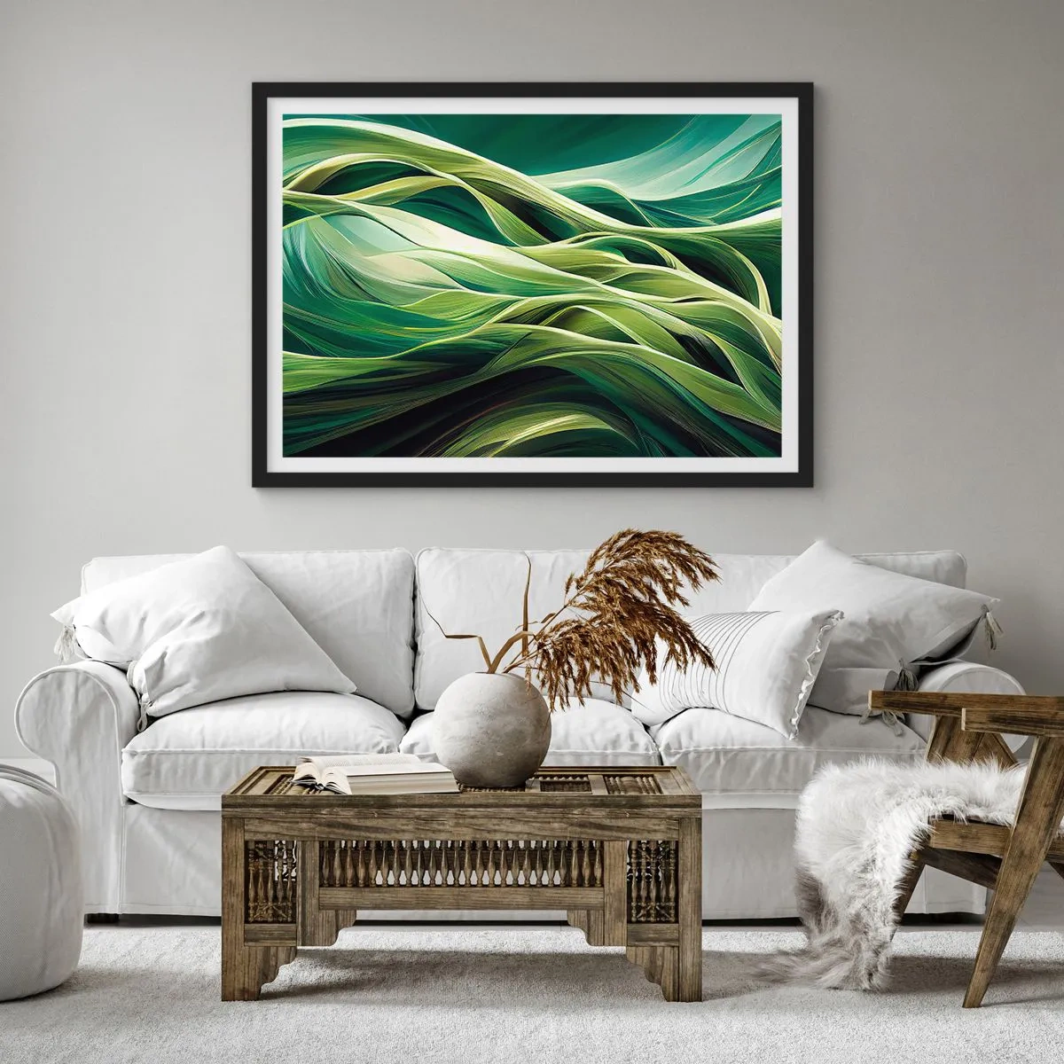 Poster în ramă neagră - Un joc abstract de verde - 100x70 cm
