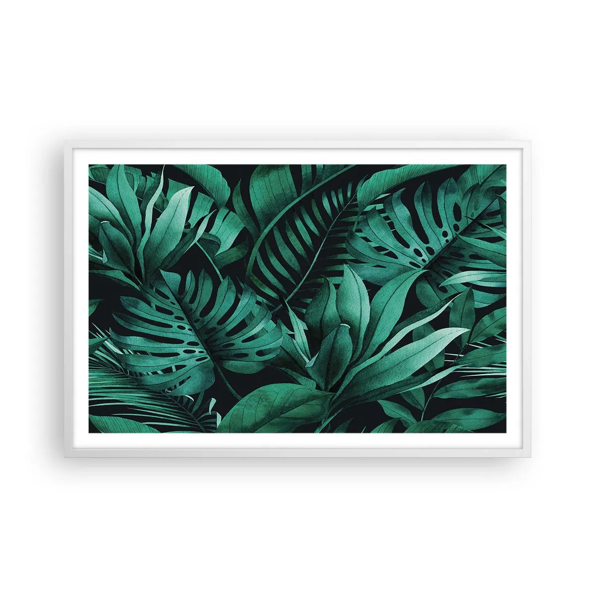 Poster în ramă albă - Profunzimea verdelui tropical - 91x61 cm
