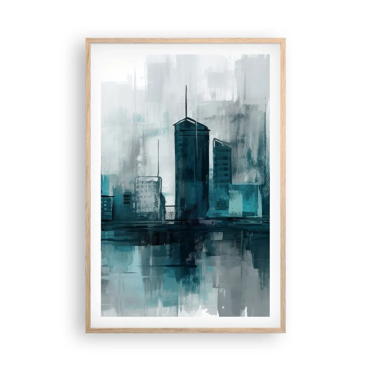 Poster în ramă de stejar deschis - Un oraș de culoarea ploii - 61x91 cm
