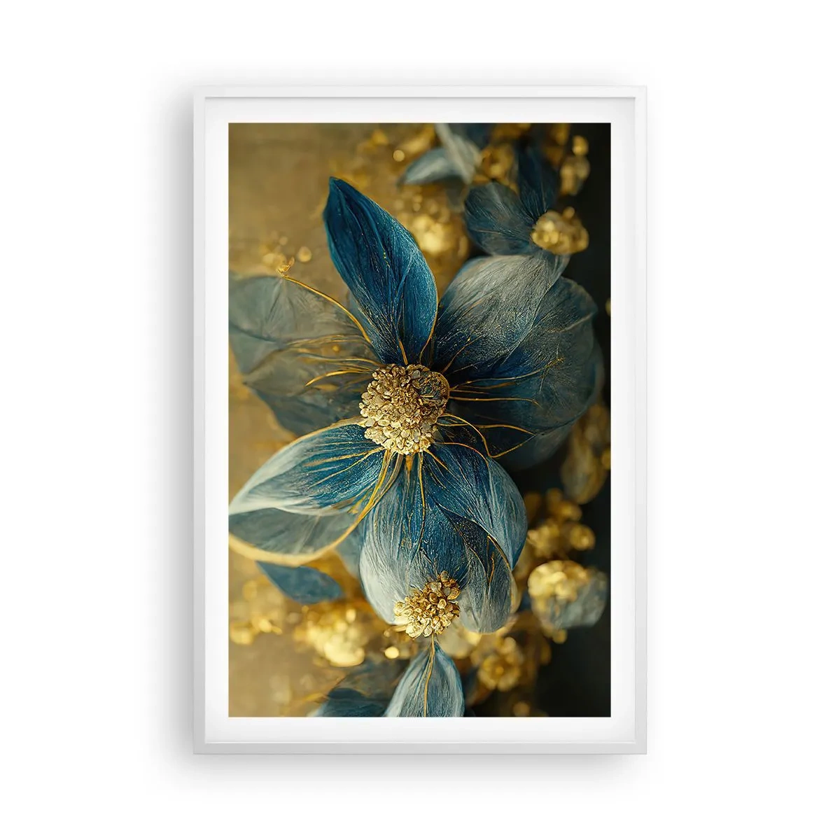 Poster în ramă albă - Floare cu aur - 61x91 cm