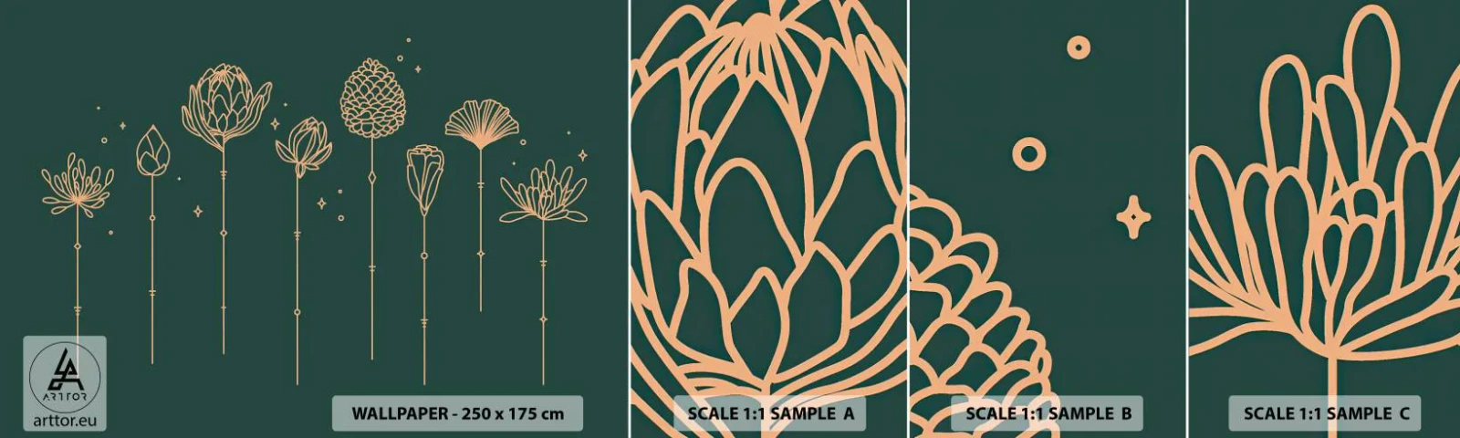 Mostră tapet autocolant Deluxe Sticker - Familia IERBEscu - Flori, Art Deco, Minimalist - 100x30 cm