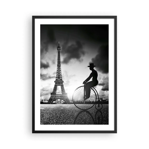 Poster în ramă neagră - Silueta unui ciclist pe fundalul Turnului Eiffel - 50x70cm - Dorul de Belle Epoque - Decorațiune modernă pentru perete pentru living și dormitor ARTTOR