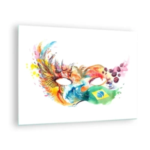 Tablou pe sticlă - mască colorată inspirată de carnavalul brazilian - 70x50cm - Brazilia salută cu samba - Decorațiune modernă pentru perete pentru living și dormitor ARTTOR