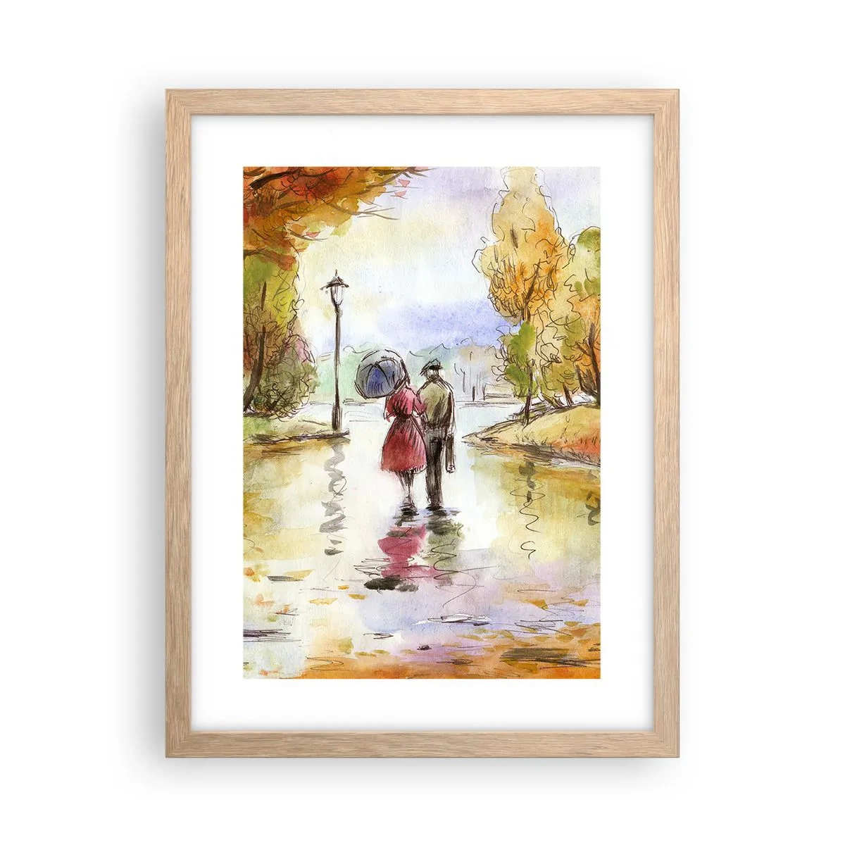 Poster în ramă de stejar deschis - Toamnă romantică în parc - 30x40 cm