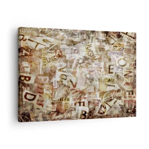 Tablou pe pânză Canvas - Compoziție abstractă cu litere și fragmente de text - 70x50cm - Îi unesc pe cei care stau la taclale - Decorațiune modernă pentru perete pentru living și dormitor ARTTOR