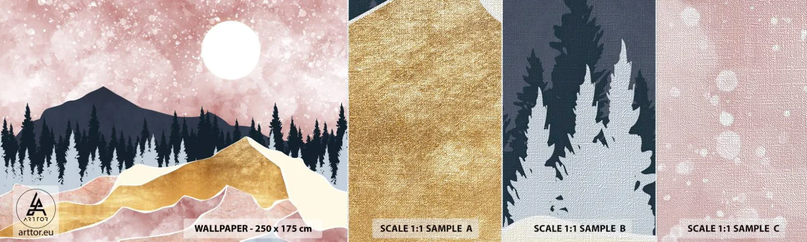 Mostră tapet Premium Canvas - Garda de noapte - Grafică, Peisaj, Munţi - 100x30 cm