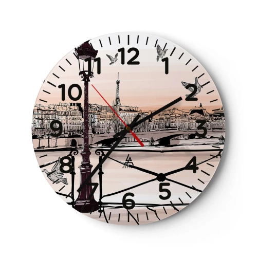 Ceas de perete - Ceas pe sticlă - Deasupra acoperișurilor Parisului - 40x40 cm