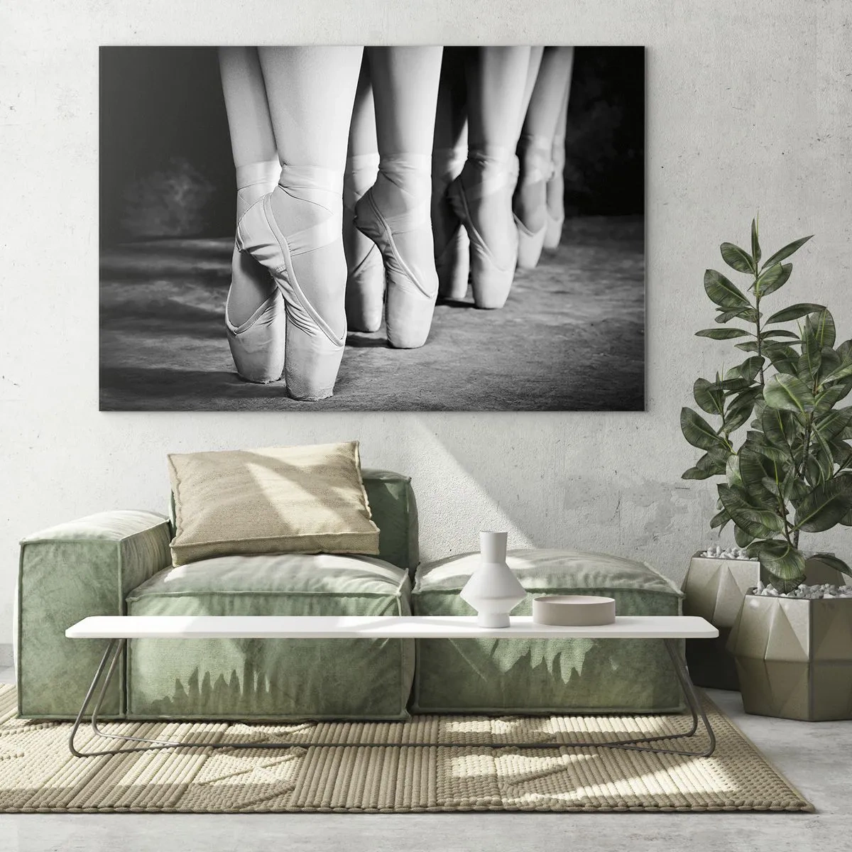 Tablou pe sticlă - Balerine pe vârfuri într-un cadru alb-negru - 70x50cm - Împreună, elegant - Decorațiune modernă pentru perete pentru living și dormitor ARTTOR