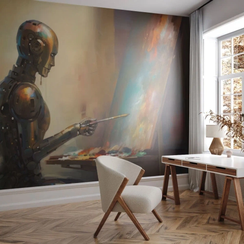 Tapet Premium Sand - Arta viitorului - Pictura, Robot, Perie - 400x280 cm