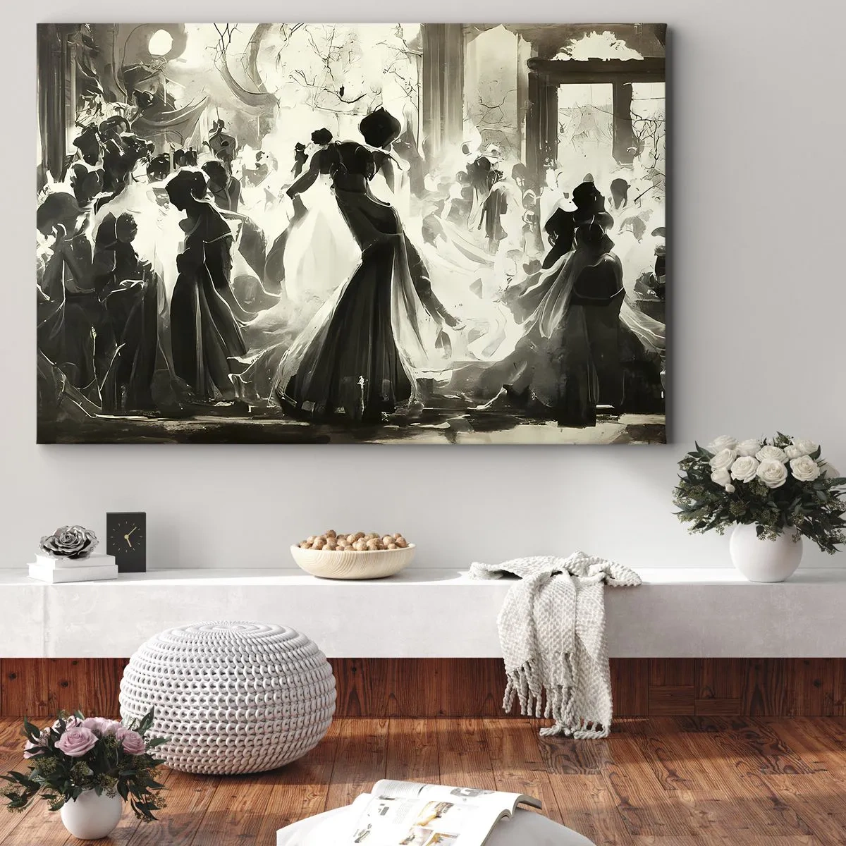 Tablou pe pânză Canvas - Minge în stil retro în alb și negru - 70x50cm - Marea mascaradă - Decorațiune modernă pentru perete pentru living și dormitor ARTTOR