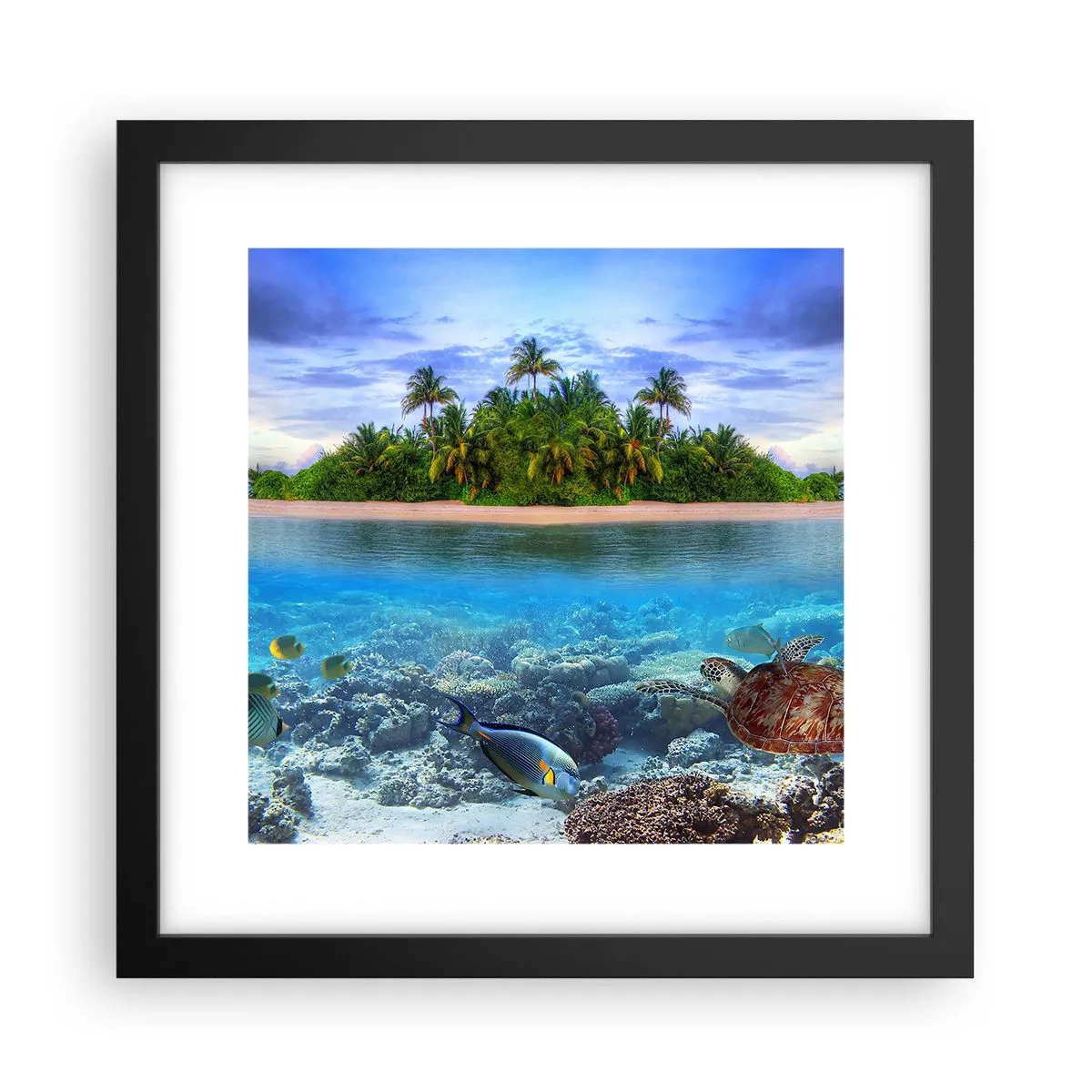 Poster în ramă neagră - Insula paradisiacă vă invită - 30x30 cm