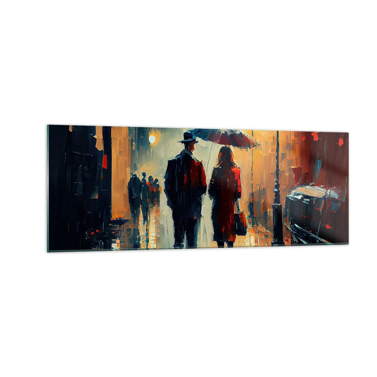 Tablou pe sticlă - Poveste de dragoste urbană - 140x50 cm