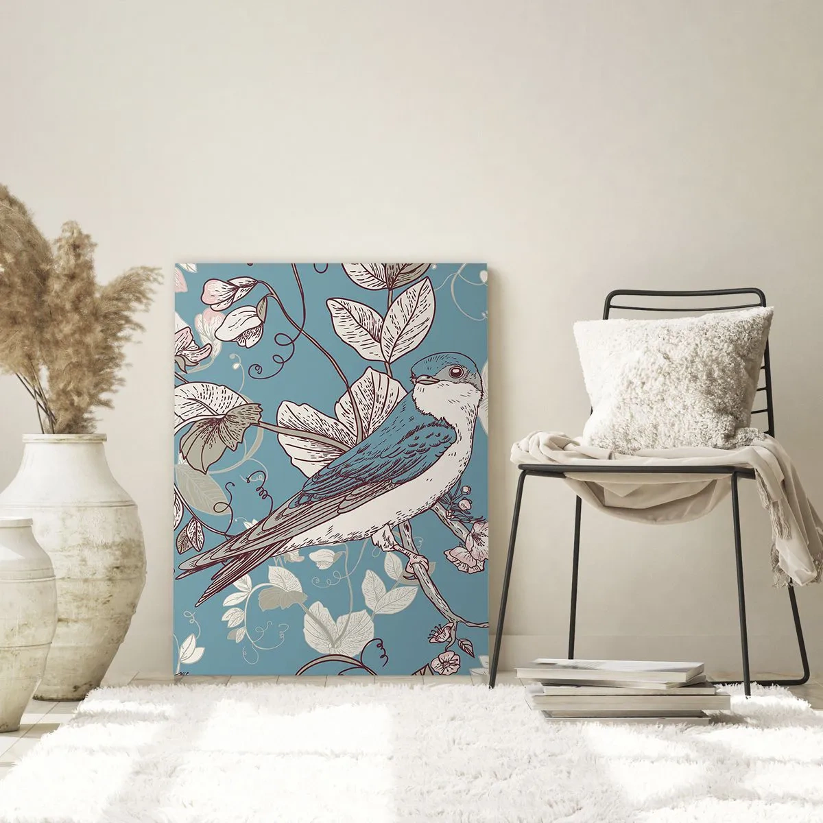 Tablou pe sticlă - Ciripit în florile albe - 50x70 cm