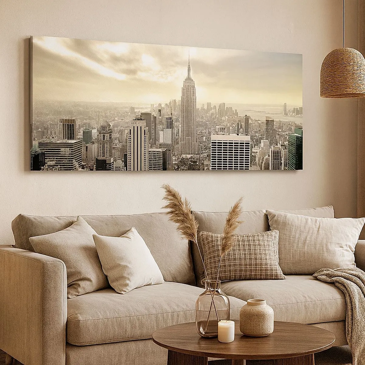 Tablou pe pânză - New York țesut din gri - 100x40 cm