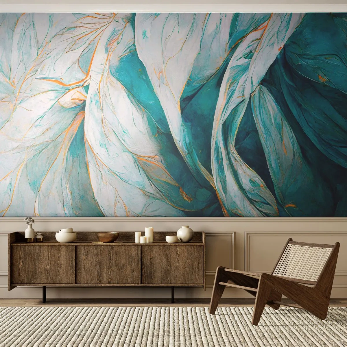 Tapet Standard Eco - Abstractul albastru cu motiv auriu - Bucată, Art Deco, Subtil - 300x210 cm