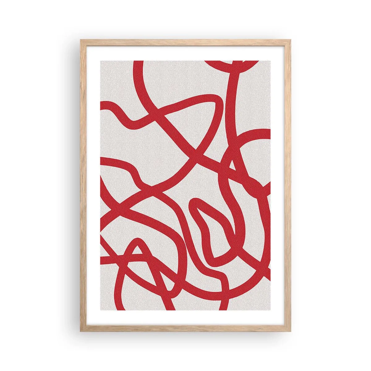 Poster în ramă de stejar deschis - Roșu pe alb - 50x70 cm