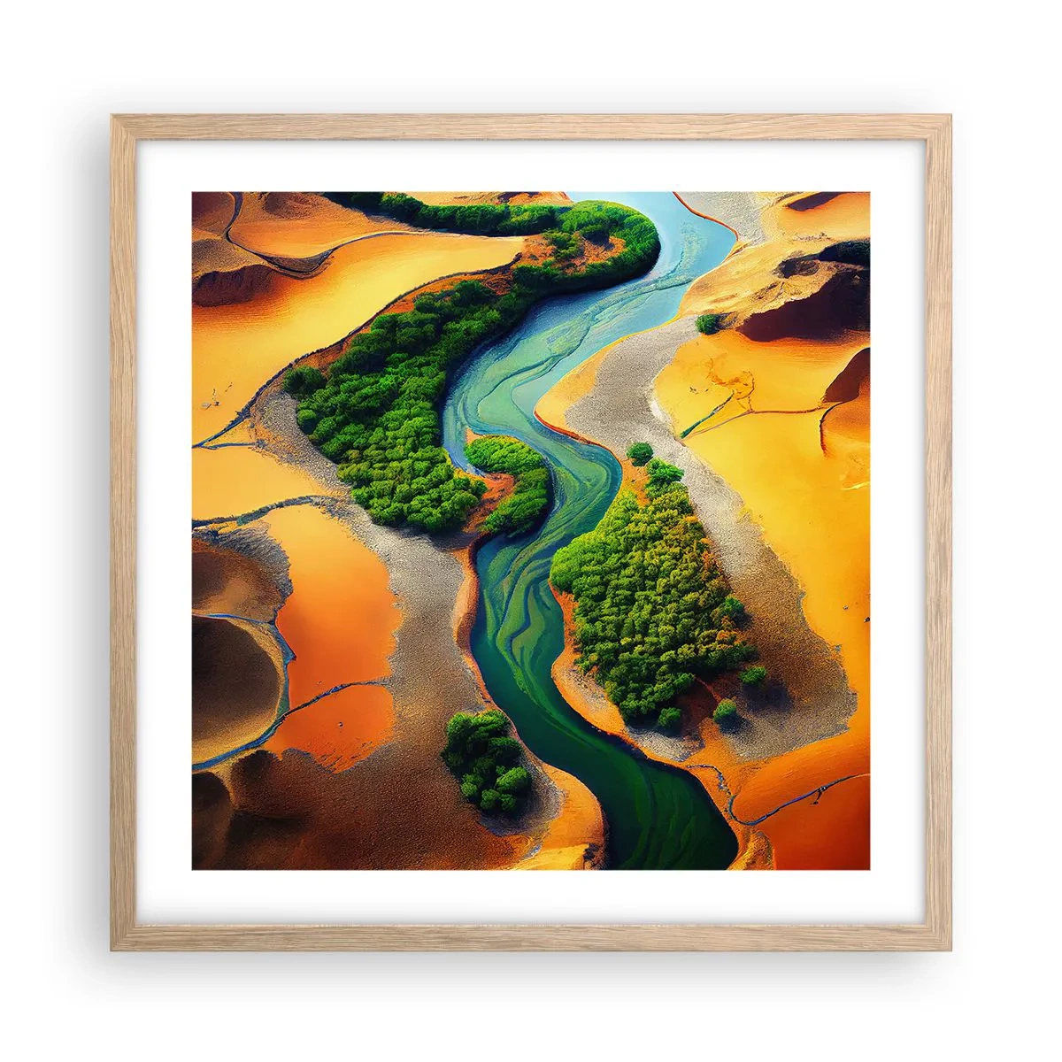 Poster în ramă de stejar deschis - Râul care dă viață - 50x50 cm