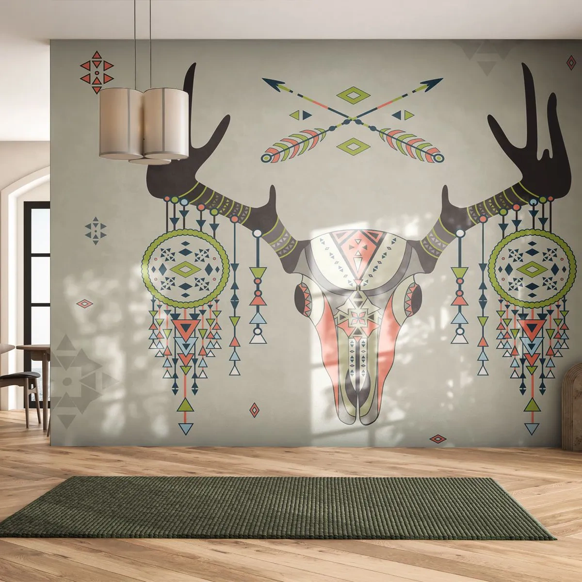 Tapet Autoadeziv Deluxe Sticker - Trofeul vânătorului indian - Abstracția, Cerb, Boho - 250x175 cm