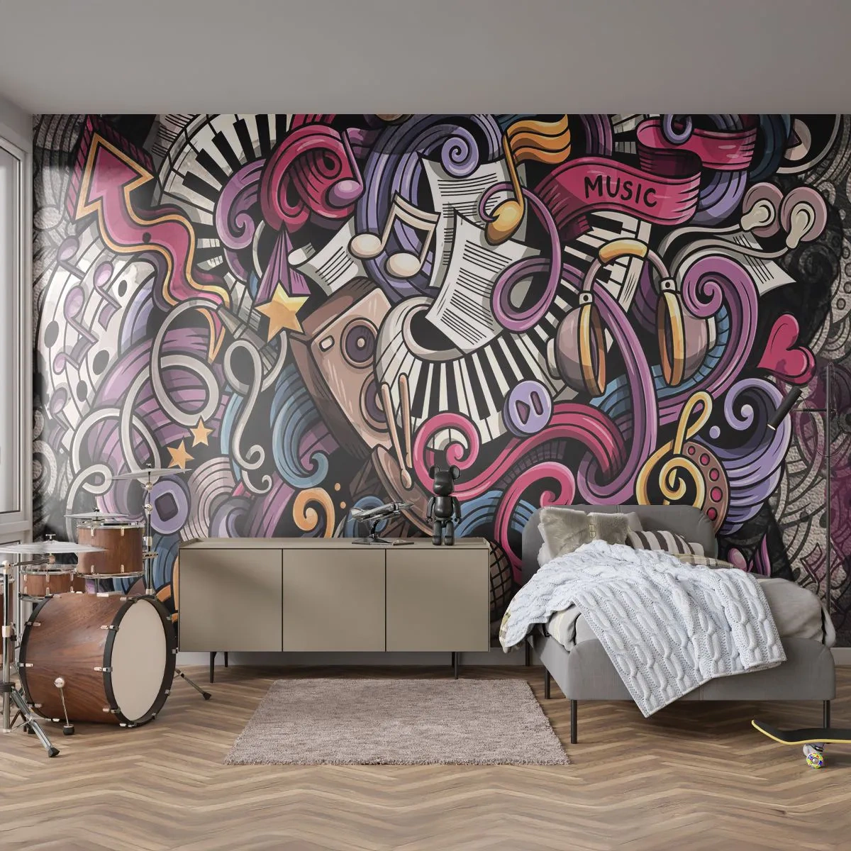 Tapet Standard Eco - Melodie complicată - Muzică, mural, Graffiti - 400x280 cm