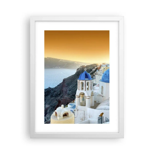 Poster în ramă albă - Santorini - îmbrățișat de stânci - 30x40 cm