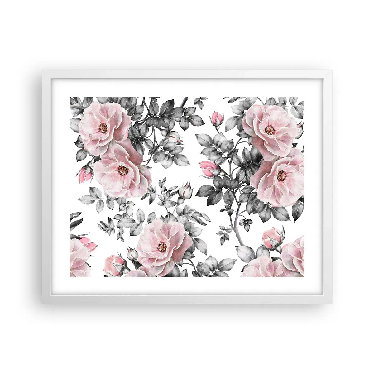 Poster în ramă albă - Pierde-te în florile de trandafir - 50x40 cm