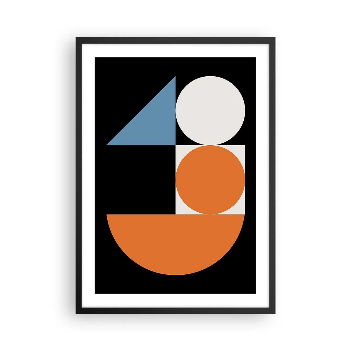 Poster în ramă neagră - Model geometric modern cu cercuri, triunghiuri și semicercuri - 50x70cm - Sistem de figuri - Decorațiune modernă pentru perete pentru living și dormitor ARTTOR