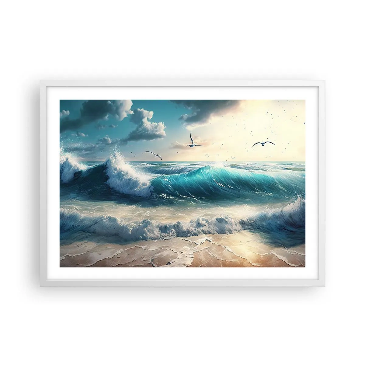 Poster în ramă albă - Sunetul valurilor doar pentru tine - 70x50 cm