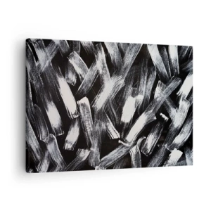 Tablou pe pânză Canvas - Abstracție dinamică cu tușe albe pe fundal negru. - 70x50cm - Abstracție în spirit industrial - Decorațiune modernă pentru perete pentru living și dormitor ARTTOR