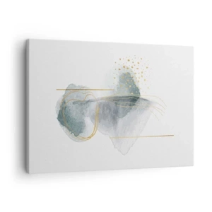 Tablou pe pânză Canvas - O compoziție abstractă în nuanțe de turcoaz și auriu. - 70x50cm - Despre relația dintre gri și auriu - Decorațiune modernă pentru perete pentru living și dormitor ARTTOR