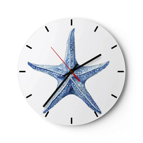Ceas de perete - Ceas pe sticlă - Stea de mare albastră pe fundal alb în stil acuarelă - 30x30cm - Steaua mării - Decorațiune modernă pentru perete pentru living, bucătărie și dormitor ARTTOR