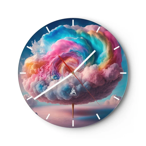 Ceas de perete - Ceas pe sticlă - Un copac nori fantastic în culori pastelate - 30x30cm - Visul unui parc de distracții - Decorațiune modernă pentru perete pentru living, bucătărie și dormitor ARTTOR