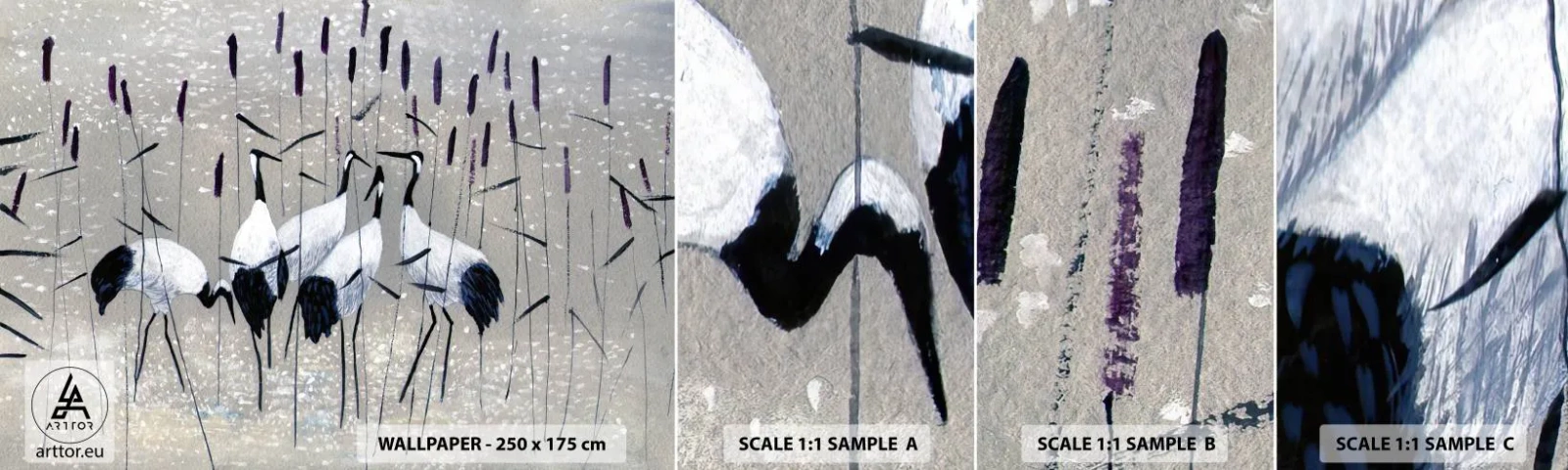 Mostră de Tapet Standard Eco - Printre ai tăi - Macara, Pasăre, Natură - 100x30 cm