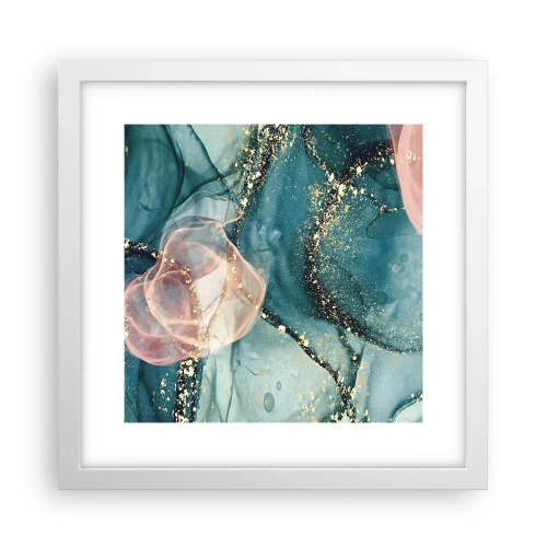 Poster în ramă albă - Mătase albastră, tul roz - 30x30 cm