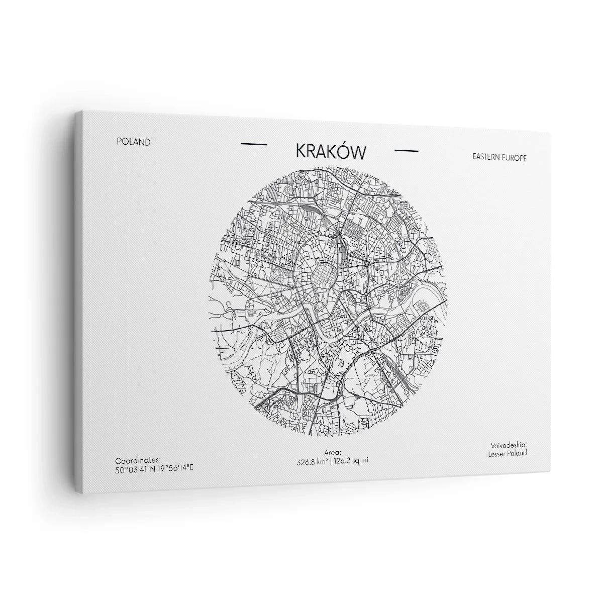 Tablou pe pânză Canvas - O hartă a Cracoviei într-un stil minimalist - 70x50cm - Anatomia Cracoviei - Decorațiune modernă pentru perete pentru living și dormitor ARTTOR