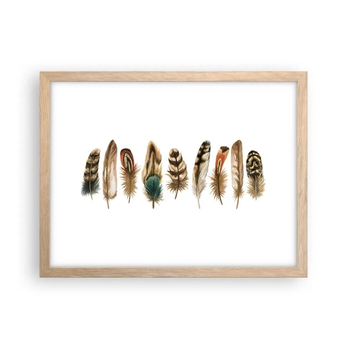 Poster în ramă de stejar deschis - Variație cu pene - 40x30 cm