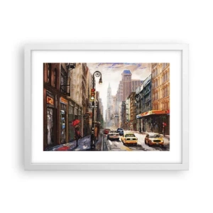Poster în ramă albă - New York - plin de culoare și în ploaie - 40x30 cm