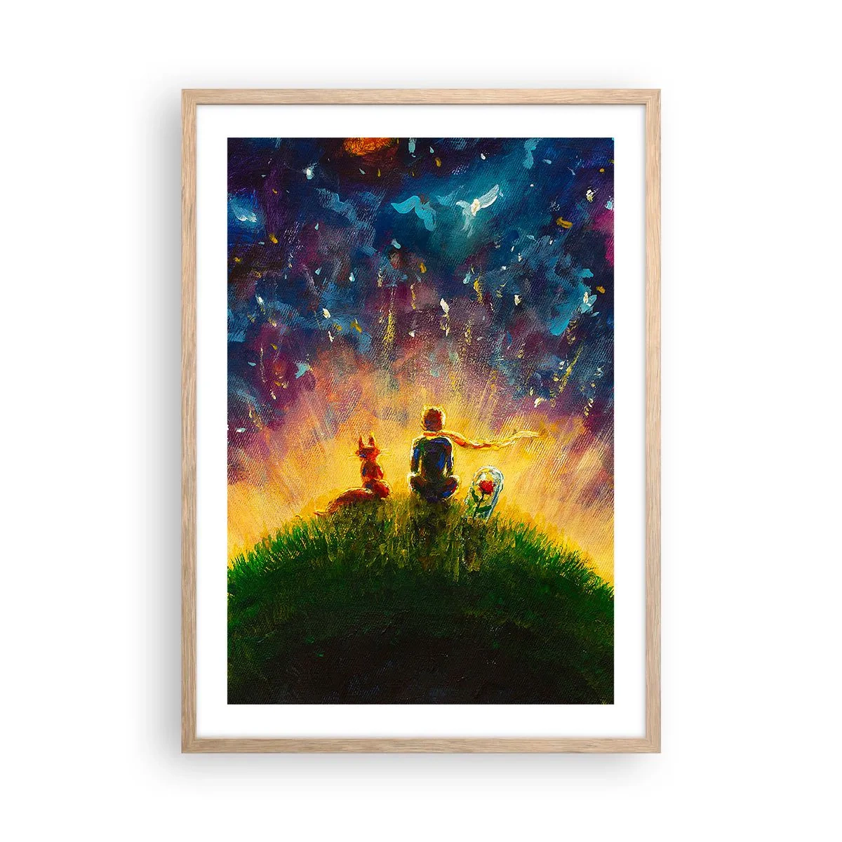Poster în ramă de stejar deschis - Dragoste și prietenie - întreaga lume - 50x70 cm