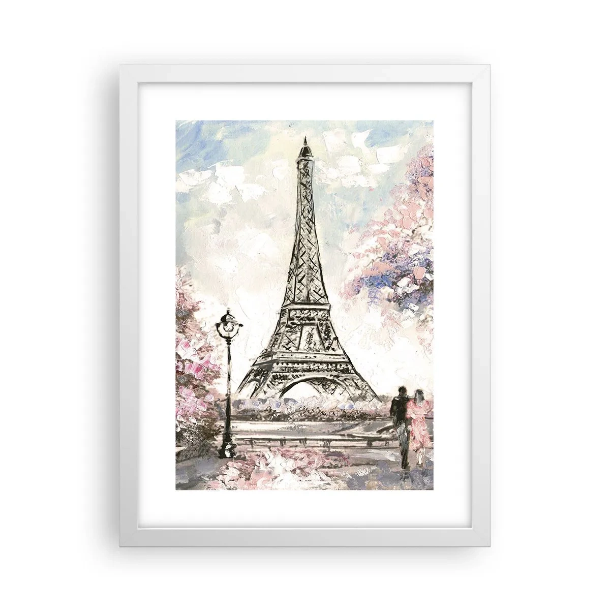 Poster în ramă albă - Plimbare în aprilie la Paris - 30x40 cm