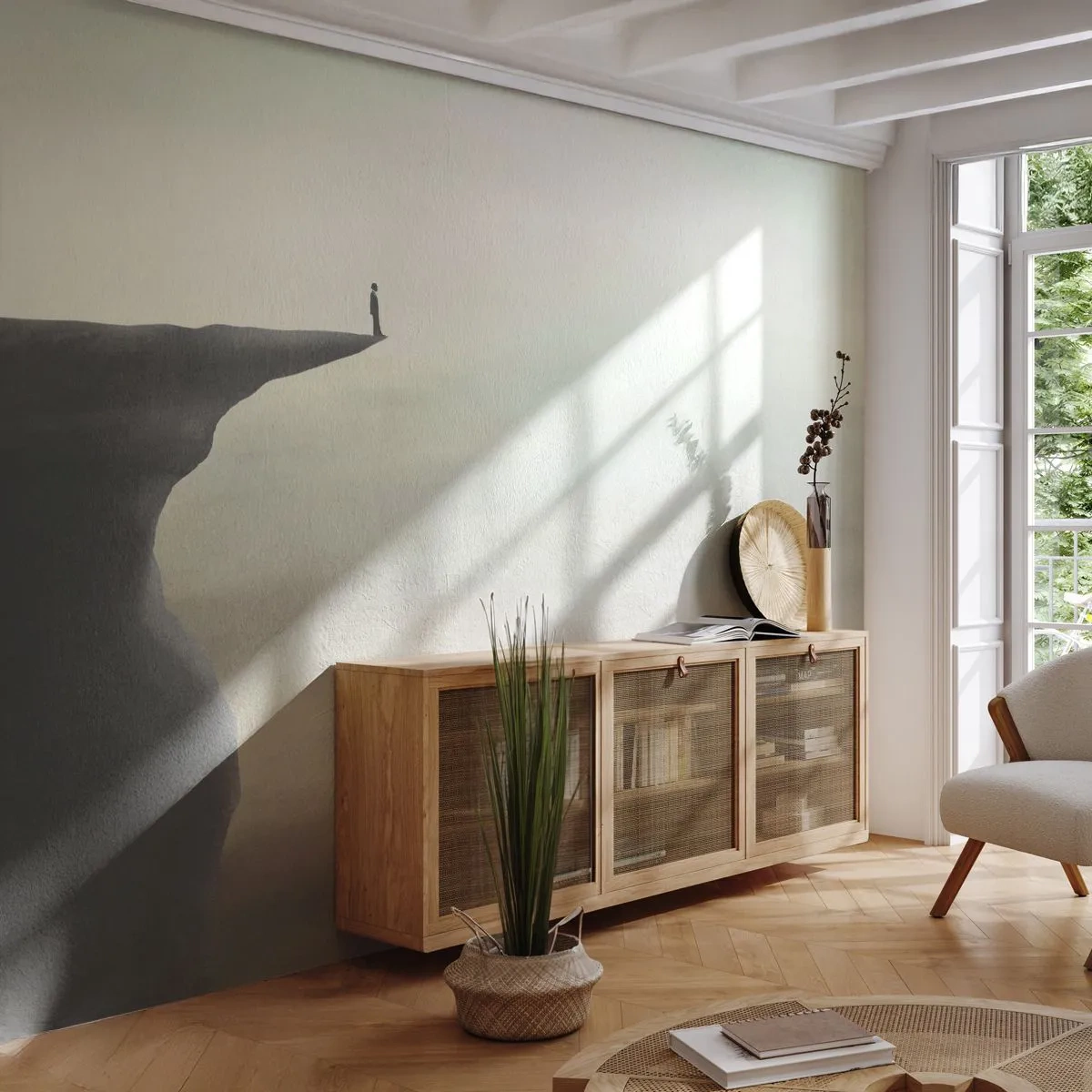 Tapet Standard Eco - O figură stând singură pe o stâncă abruptă - 100x70cm - În sus, bineînțeles! - Decorațiune modernă pentru perete pentru living și dormitor ARTTOR